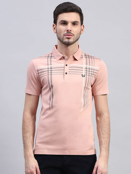 Monte Carlo - Mens Pink Printed Collar Neck Half Sleeve Polo T-Shirt