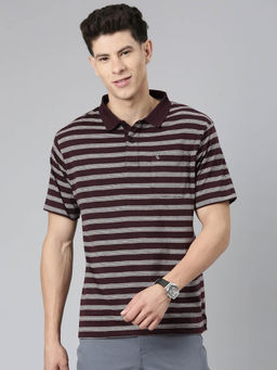 Classic Polo - Mens Striped Wine Collar Neck Polo T-Shirt