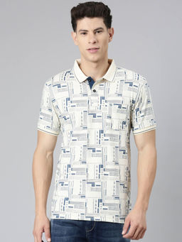 Classic Polo - Mens Cream Collar Neck Polo T-Shirt