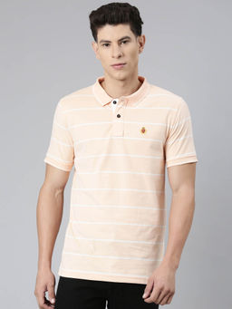 Classic Polo - Mens Striped Peach Collar Neck T-Shirt