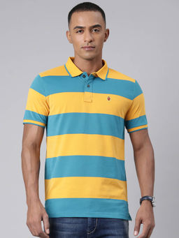 Classic Polo - Mens Striped Multicolor Collar Neck Polo T-Shirt