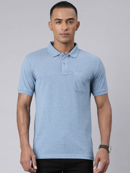 Classic Polo - Mens Solid Blue Collar Neck Polo T-Shirt