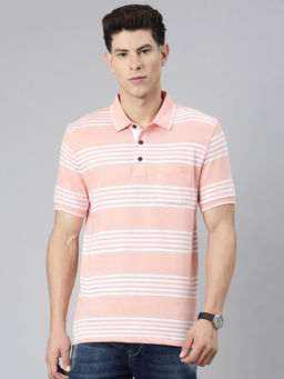 Classic Polo - Mens Striped Pink Collar Neck Pink T-Shirt