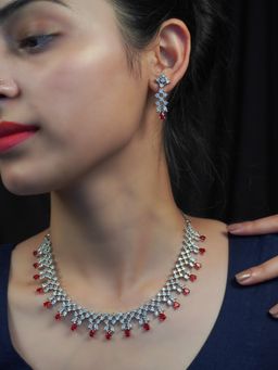 Niscka - American Diamond Raspbessy Red Necklace Set