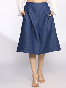 LetsDressUp - Navy Blue Solid Regular Skirt
