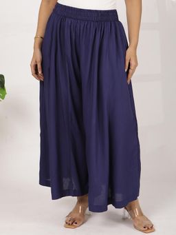 LetsDressUp - Navy Blue Solid Regular Palazzo