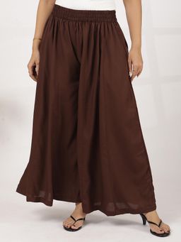 LetsDressUp - Brown Solid Regular Palazzo