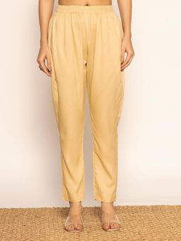 LetsDressUp - Beige Solid Regular Pant