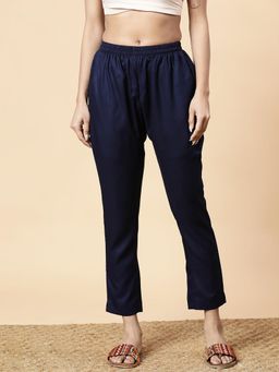 LetsDressUp - Navy Blue Solid Regular Pant