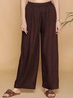 LetsDressUp - Brown Solid Regular Palazzo