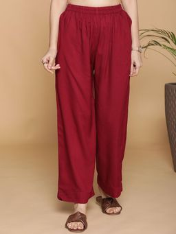 LetsDressUp - Maroon Solid Regular Palazzo