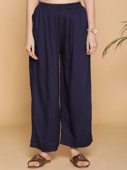LetsDressUp - Navy Blue Solid Regular Palazzo