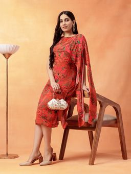 Navyasa By Liva - Red Printed Fitted Dress