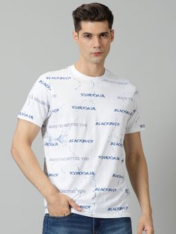 BLACK BUCK - Men White Premium Super Soft Cotton All Over Printed T-Shirt