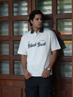 BLACK BUCK - Men White Unisex Oversized Cotton Polo T-Shirt