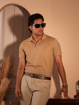 BLACK BUCK - Men Khaki Solid Soft Cotton Premium Essential Polo T-Shirt