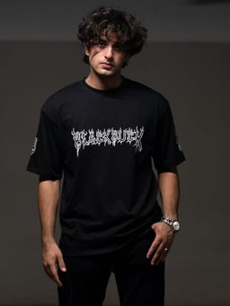 BLACK BUCK - Men Black Oversized Cotton Back Printed T-Shirt