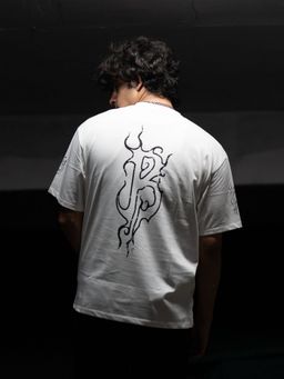 BLACK BUCK - Men White Oversized Cotton Back Printed T-Shirt