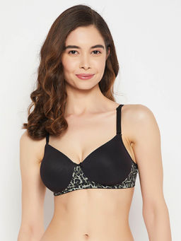 Clovia - Powernet Solid Padded Full Cup Wire Free T-shirt Bra - Black