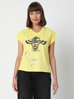 VERO MODA - Women Printed Yellow T-Shirt