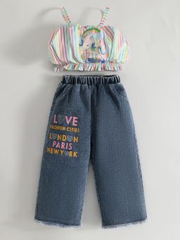Hopscotch - Girls Multi-Color Striped Blouse & Jeans