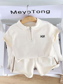 Hopscotch - Boys Off White Text Embroidered T-shirt and Shorts