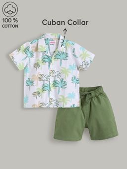 Hopscotch - Boys White Cotton Tropical Shorts Set