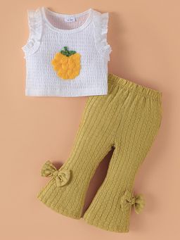 Hopscotch - Girls White Bow Applique Blouse & Pant