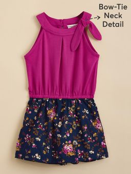 Hopscotch - Girls Pink Cotton Floral Playsuit