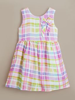 Hopscotch - Girls Multi-Color Cotton Plaid Casual Knee Length Dress