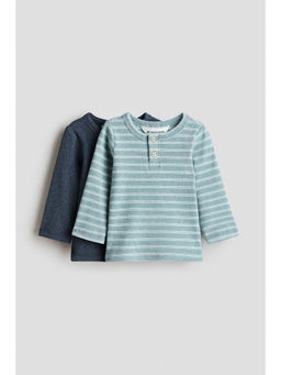 H&M - Boys Blue 2-Pack Cotton Henley Tops