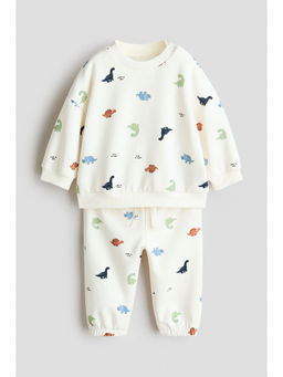 H&M - Boys White 2-Piece Printed Sweatshirt Set