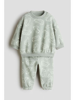 H&M - Boys Green 2-Piece Printed Sweatshirt Set