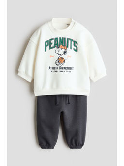 H&M - Boys White 2-Piece Printed Sweatshirt Set