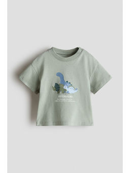 H&M - Boys Green Printed Cotton T-Shirt