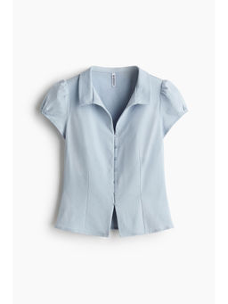 H&M - Women Blue Collared Button-Front Top