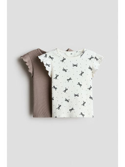 H&M - Girls Beige 2-Pack Ribbed Cotton Tops