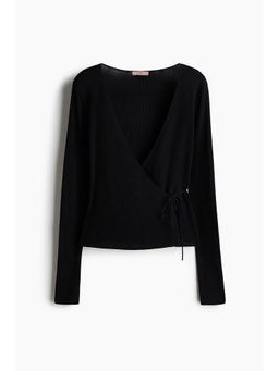H&M - Women Black Rib-Knit Wrap Cardigan