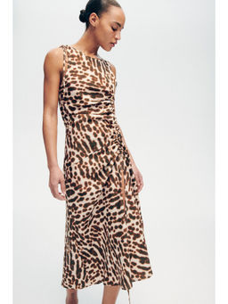 H&M - Women Brown Drawstring-Detail Satin Dress