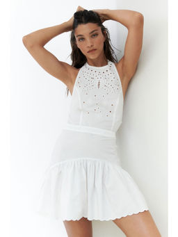 H&M - Women White Broderie Anglaise Halter Neck Dress