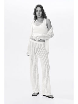 H&M - Women Beige Wide Crochet-Look Trousers