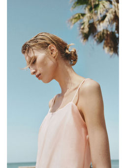 H&M - Women Pink Lace-Trimmed Ramie Top