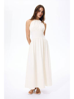 H&M - Women White Ruched Halter Neck Dress