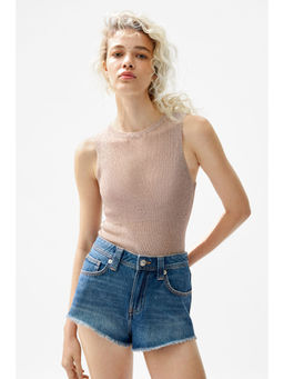 H&M - Women Blue Frayed Denim Shorts