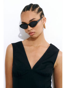 H&M - Women Black Linen-Blend Tie-Back Top