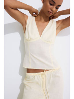 H&M - Women Yellow Linen-Blend Tie-Back Top