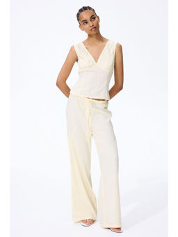 H&M - Women Yellow Linen-Blend Drawstring Trousers
