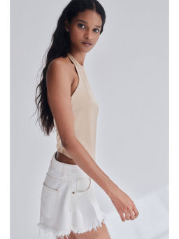 H&M - Women Beige Asymmetric Halter Neck Top
