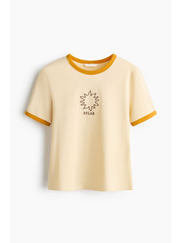 H&M - Women Yellow Print-Motif Cotton T-Shirt