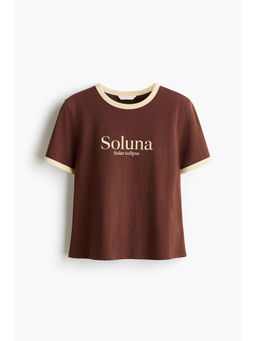 H&M - Women Brown Print-Motif Cotton T-Shirt
